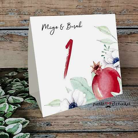 Nar Bereketi Konsept Masa Numara Kartı