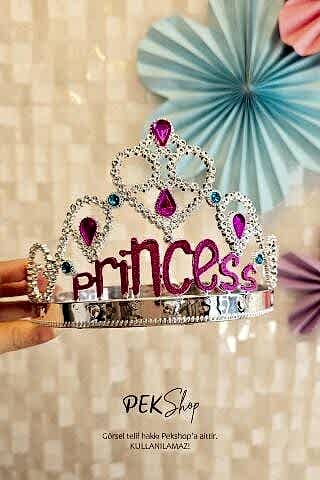 Taşlı Lüks Prenses Tacı GÜMÜŞ Princess Taç Boyut Ayarlı