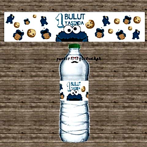 Kurabiye Canavarı Konsept Su Şişesi Etiketi