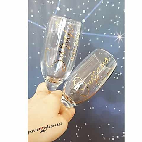 Gold Varak Baskılı İsme Özel 2li Şampanya Kadehi