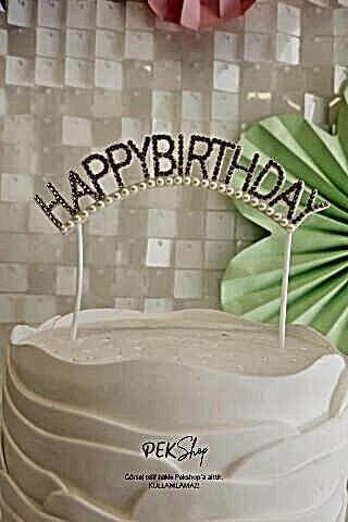 İncili Happy Birthday Yazılı Pasta Süsü
