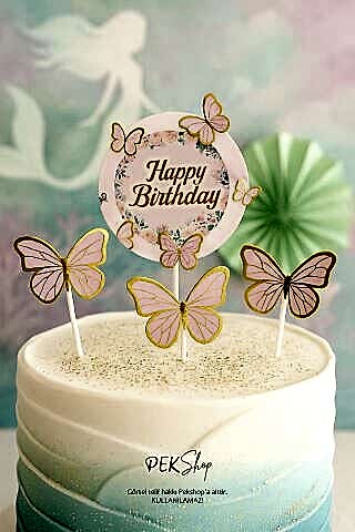 Kelebek Pasta Süsleri Pasta Dekoru Happy Birthday Yazılı Kelebek Pasta Süsleme Seti
