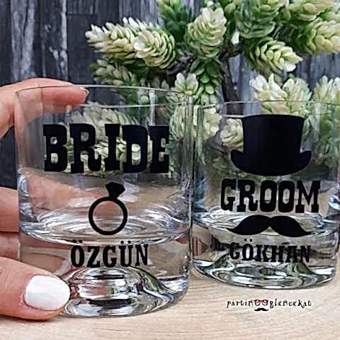 Bride - Groom Kişiye Özel Viski Bardağı 2'li