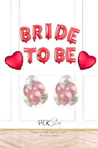 Bride To Be Balon Süsleme Paketi Kırmızı Kalp ve Bride Baskılı Balonlar Paketi