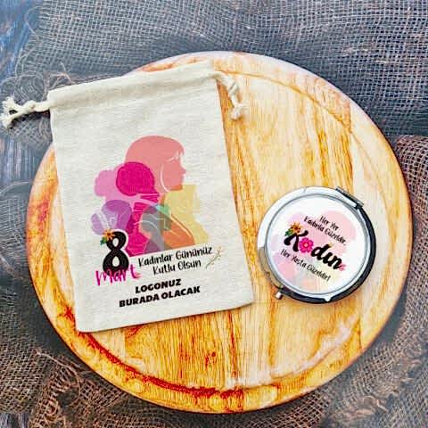 8 Mart Kadınlar Günü Hediyesi Ayna Firma Logolu Renkli Kadınlar