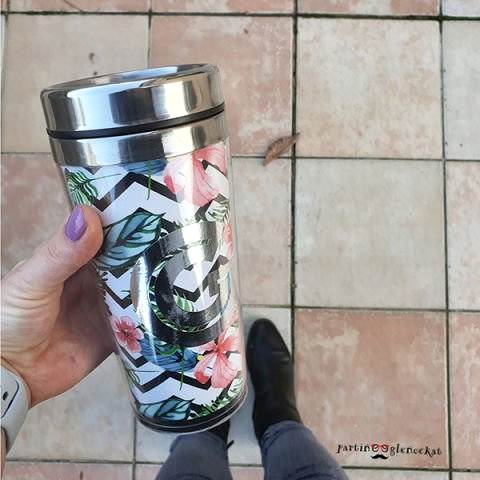 Silver Varak Floral Temalı Kişiye Özel Termos Bardak