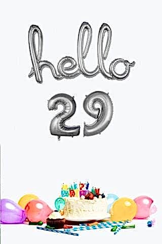 29 Yaş Doğum Günü Balonları - Hello 29 El Yazısı Gümüş Renk Folyo Balon