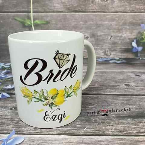 Kişiye Özel Baskılı Limon Konsept Gelin Kupa