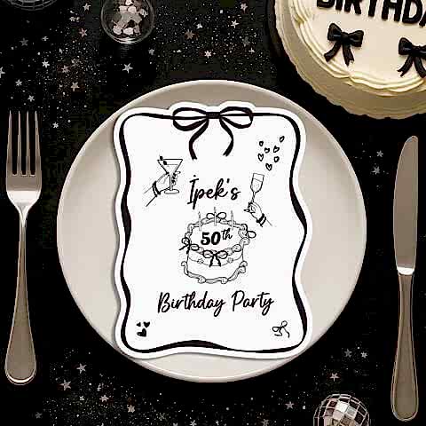 İsme Özel Zarif Siyah Fiyonk Konsept Doğum Günü Kartları