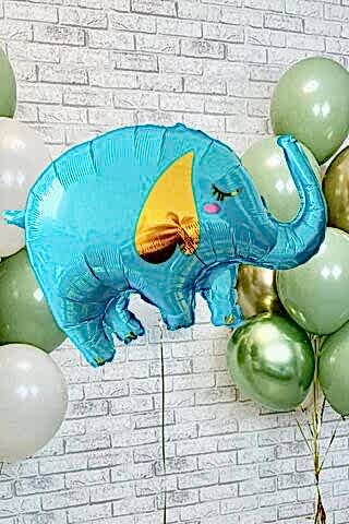 Fil Folyo Balon Gold Detaylı Mavi Fil Balon Doğum Günü