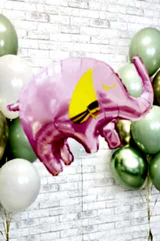 Fil Folyo Balon Gold Detaylı PEMBE Fil Balon 65cm