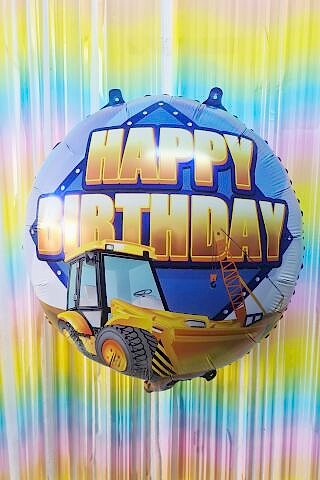 Yuvarlak İnşaat Temalı Folyo Balon Happy Birthday Yazılı İnşaat Konsept Doğum Günü Balonu 45cm