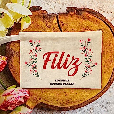 Tek Tek İsimli Makyaj Çantası 8 Mart Kadınlar Günü Logo Baskılı Kırmızı Çiçekli