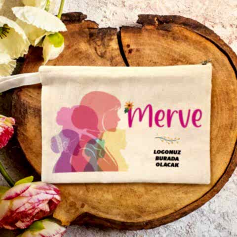 Tek Tek İsimli Makyaj Çantası 8 Mart Kadınlar Günü Logo Baskılı Renkli Kadınlar