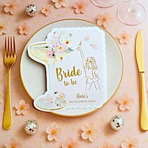 İsme Özel Çiçekli Gold Bride to be Konsept Bekarlığa Veda Kartları