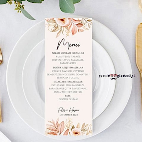 Rose Gold Yapraklı Konsept Menü Kartı
