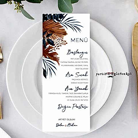 Lacivert Kahve Yapraklar Konsept Menü Kartı