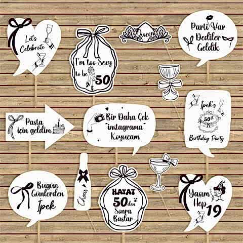 Siyah Zarif Fiyonk Konsept Kişiye Özel Doğum Günü Konuşma Balonları Seti