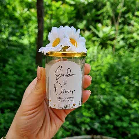 Retro Papatya Yapay Çiçek Süslemeli Konsept Mum Hediyelik