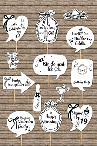 Siyah Zarif Fiyonklar Doğum Günü Konuşma Balonları Seti Pankartları