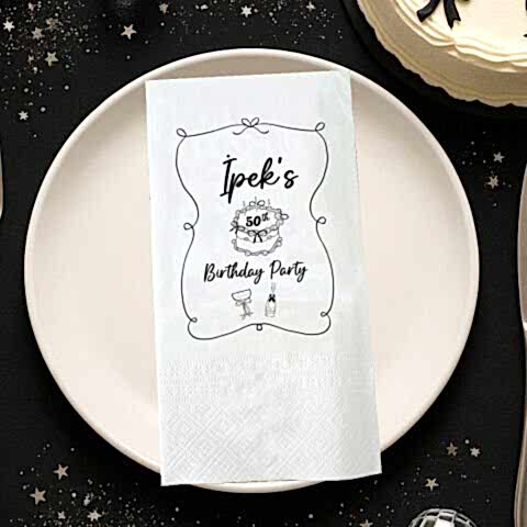 Zarif Siyah Fiyonk Konsept Doğum Günü Baskılı Peçete