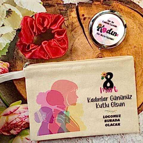 Metal Aynalı Kadınlar Günü Hediye Seti Renkli Kadınlar 8 Mart Hediyelik Ayna Toka Çanta
