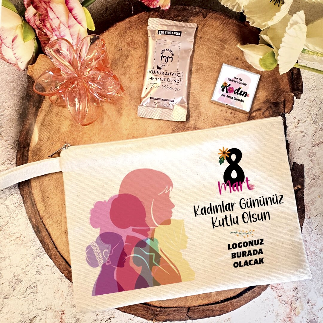 Tokalı Kahveli Kadınlar Günü Hediye Seti Renkli Kadınlar 8 Mart Hediyelik  Toka Çanta