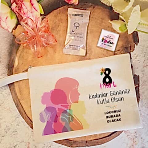 Tokalı Kahveli Kadınlar Günü Hediye Seti Renkli Kadınlar 8 Mart Hediyelik  Toka Çanta