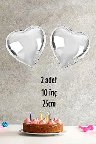 Kalp Şekilli Gümüş Folyo Balon 10 inc 25 cm 2 Adet