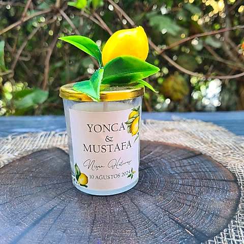 Limon Bahçesi Yapay Çiçek Süslemeli Konsept Mum Hediyelik