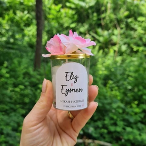 Kiraz Çiçekleri Yapay Çiçek Süslemeli Konsept Mum Hediyelik