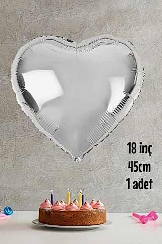 Gümüş Kalp Folyo Balon Parlak Kalp Balon 18'' 45cm