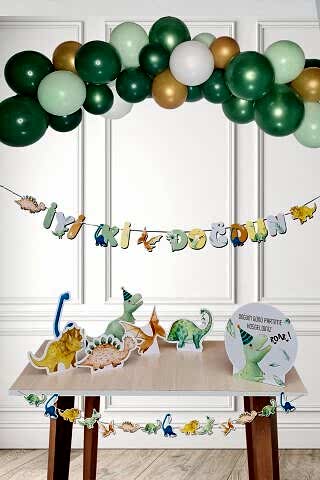 Dinozor Konsept Doğum Günü Süsleri Seti Dinazor Masa Üstü Panolar Balon Zinciri 56 Parça