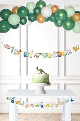 Dinozor Konsept Doğum Günü Balon Zinciri Banner İyi ki Doğdun Yazı Seti