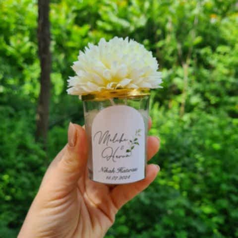 Gold Zeytin Yaprakları Konsept Yapay Çiçek Süslemeli Konsept Mum Hediyelik