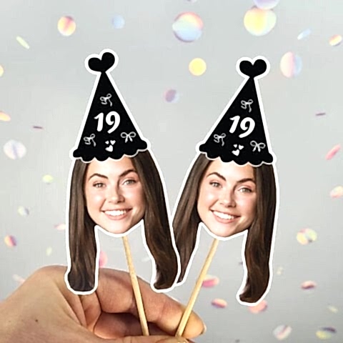 Siyah Fiyonk Şapkalı Fotoğraflı Kürdan Süsü (10lu paket)