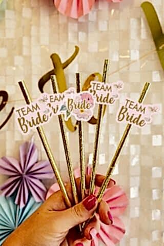 Bride Pipet Seti Çiçekli Gold Konsept Bekarlığa Veda Bride Party Süslü Pipet Takımı 5 li