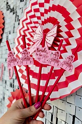 Bride Pipet Seti Kırmızı Kız Konsept Bekarlığa Veda Bride Party Süslü Pipet Takımı 5 li