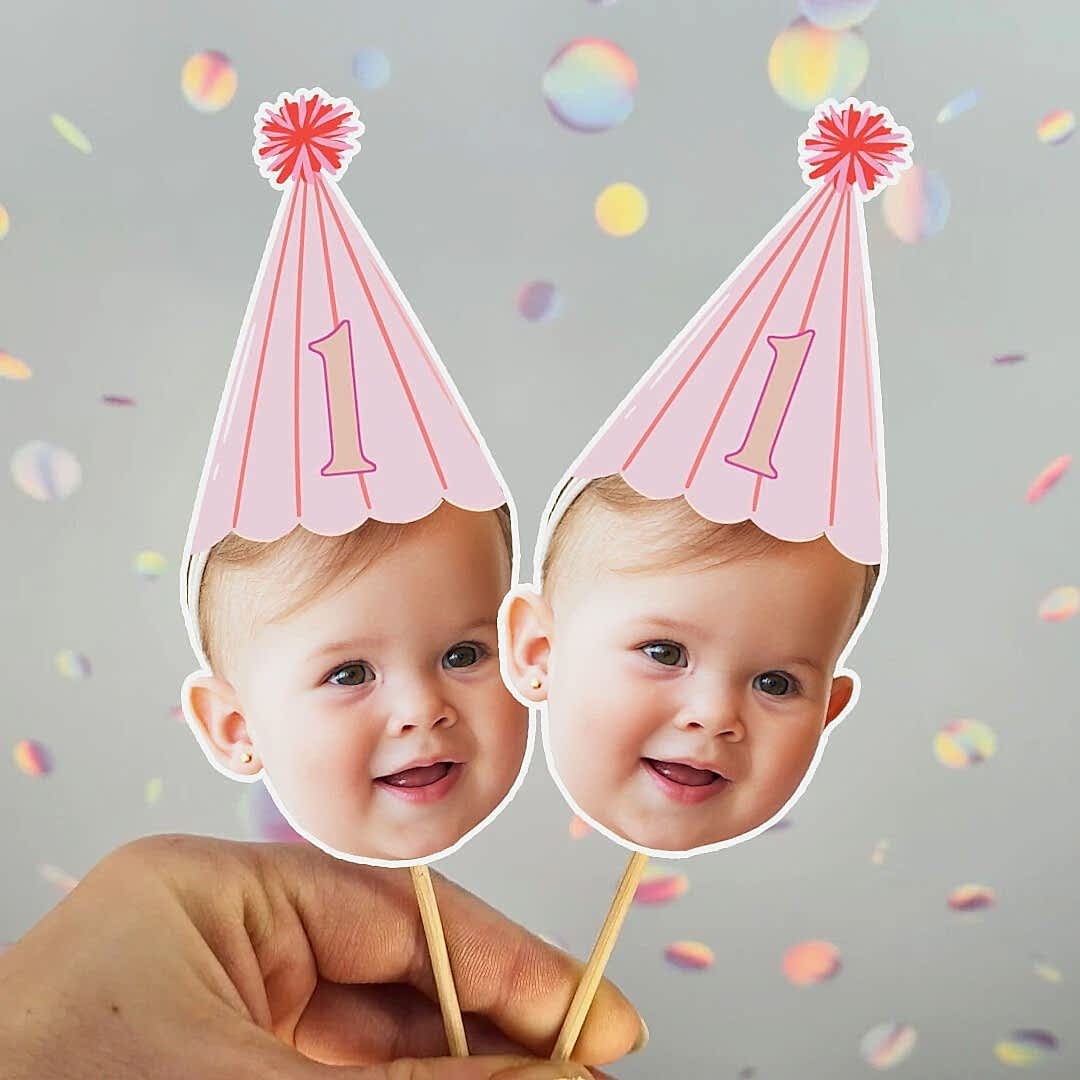 Pembe Şapkalı Yaş Yazılı Fotoğraflı Kürdan Süsü (10lu paket)