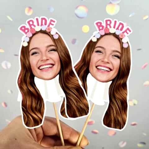 Fotoğraflı Çiçekli Bride Taçlı Duvaklı Bride to be Kürdan Süsü (10lu)