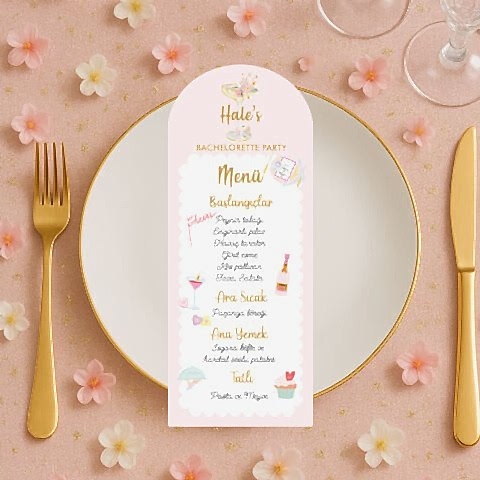 Çiçekli Gold Bride to be Konsept Bekarlığa Veda Konsept Menü Kartı