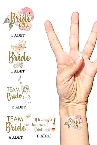 Çiçekli Gold Bride to be Bekarlığa Veda Bride Dövme, Team Bride Dövme Paketi