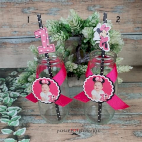 Minie Mouse Konsept Pipet Süslü Limonata Şişesi