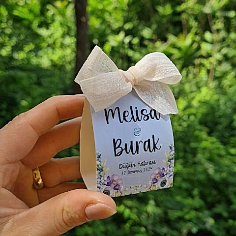 Mavi - Lila Çiçekler Konsept Özel Kesim Kutulu Bubble Mum Hediyelik