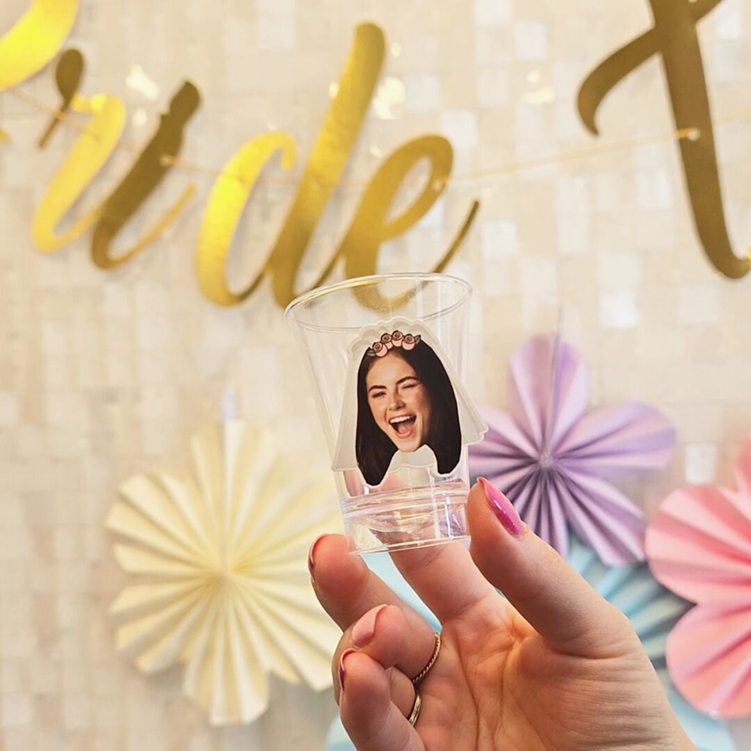 Kişiye Özel Gelin Fotoğraflı Plastik Shot Bardağı 5li