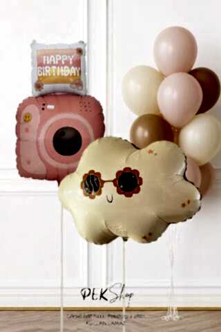 Set262 Retro Gözlüklü Bulut ve Fotoğraf Makinalı Doğum Günü Balon Zinciri Seti