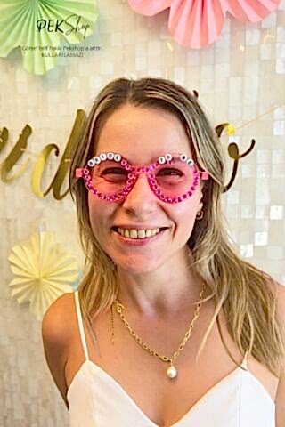 Bride To Be Yazılı Boncuklu Bride Parti Gözlüğü Pembe