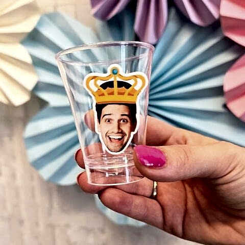 Kişiye Özel Kral Taçlı Fotoğraflı Plastik Shot Bardağı 5li