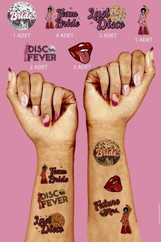 Disko Bride to be Bekarlığa Veda Bride Dövme, Team Bride Dövme Paketi