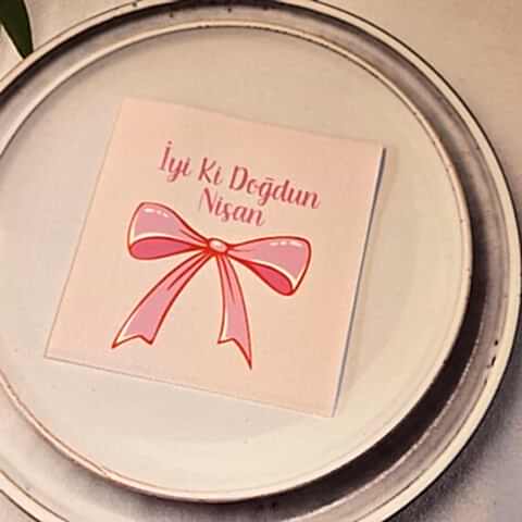 Fiyonk Konsept Dokulu Pembe İsme Özel Kare Peçete